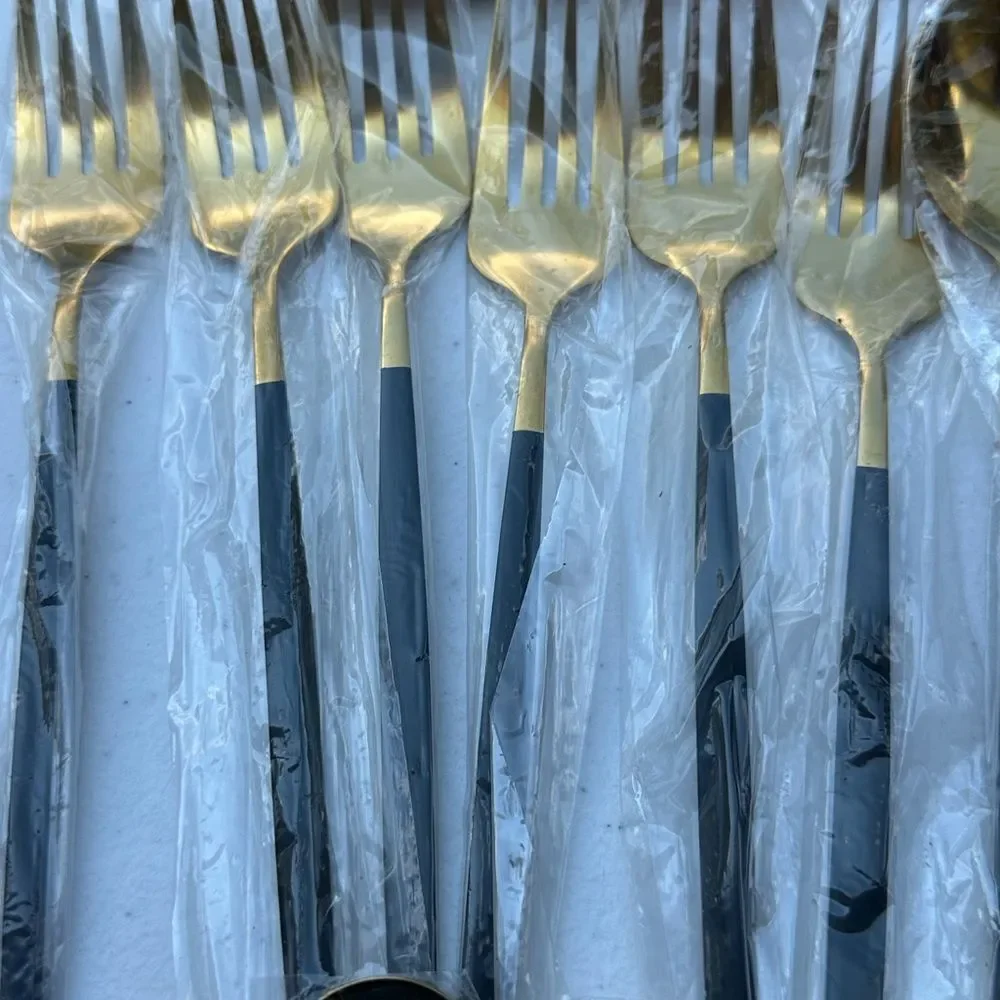 12 place setting Elegant Gold and Black Cutlery Set